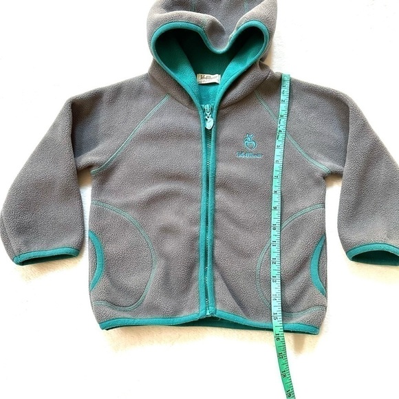 ⭐️ 5 for $25 Grey Fleece Hooded Zipper Jacket Teal Trim Size 110 4-5 Yrs - Picture 6 of 7